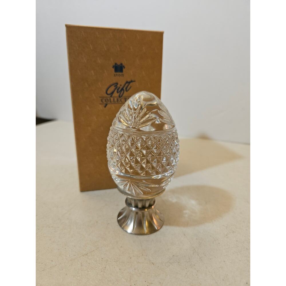 Vintage Avon Lead Crystal Egg with Pewter Stand with box